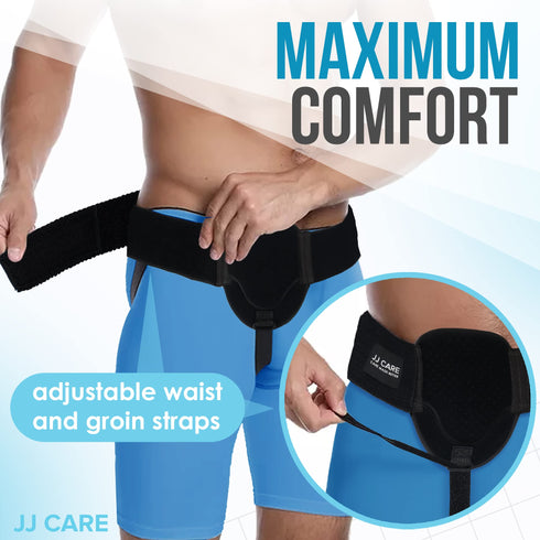 JJ CARE Hernia Belt for Men with 2 Removable Compression Pads - Hernia Belt Truss for Single or Double Inguinal Sports | Pain Relief Recovery Strap - Hernia Support Brace with Adjustable Waist Strap